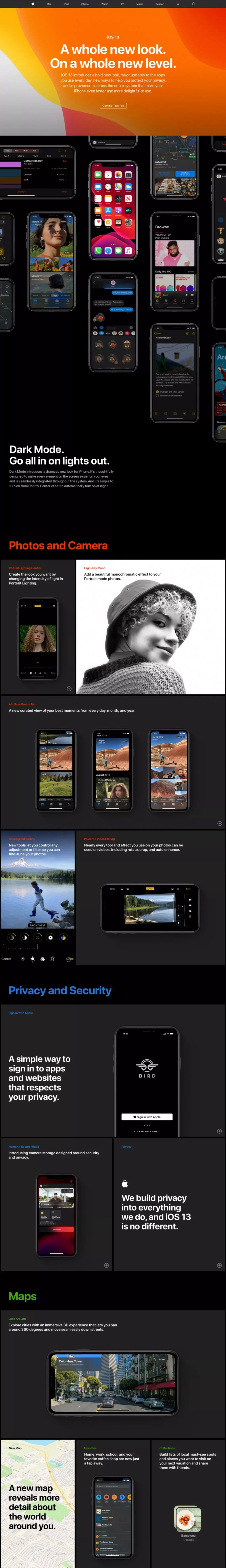 iOS 13 Preview - Apple - Landing design