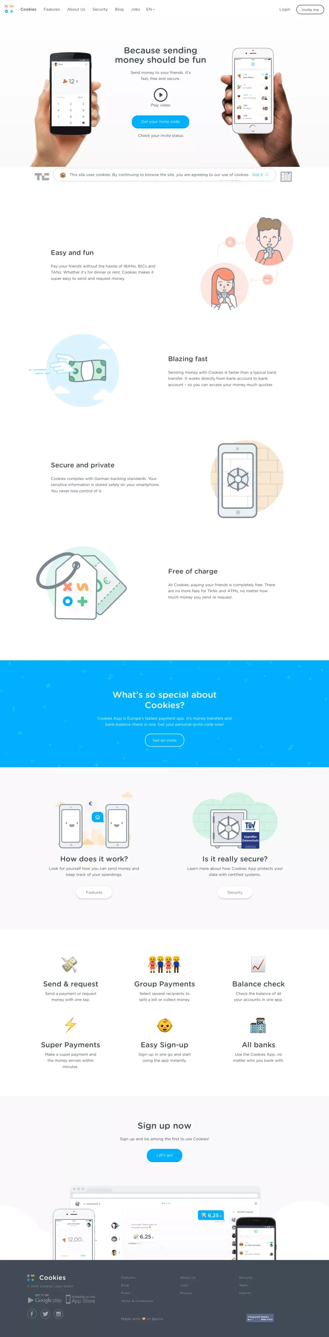 Because sending money should be fun | Cookies App - Landing design