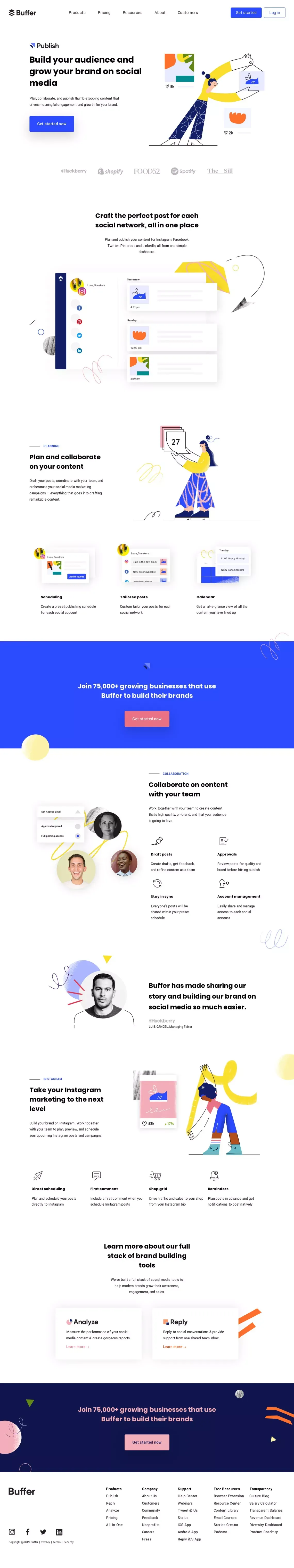 Buffer | Social Media Management Software for Growing Brands - Landing design
