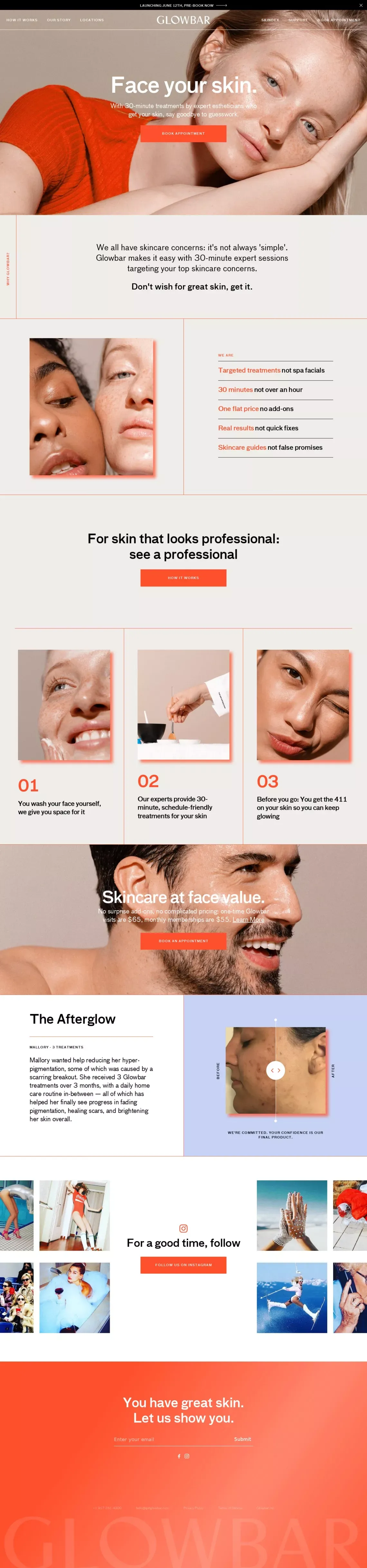 Glowbar | Face Your Skin in 30 Minutes - Landing design