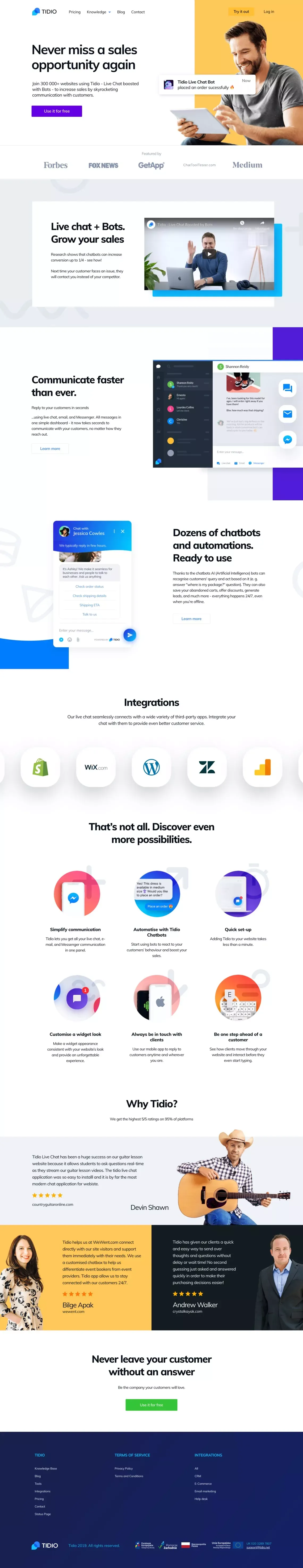 Tidio Live Chat | Free Livechat Solution - Landing design