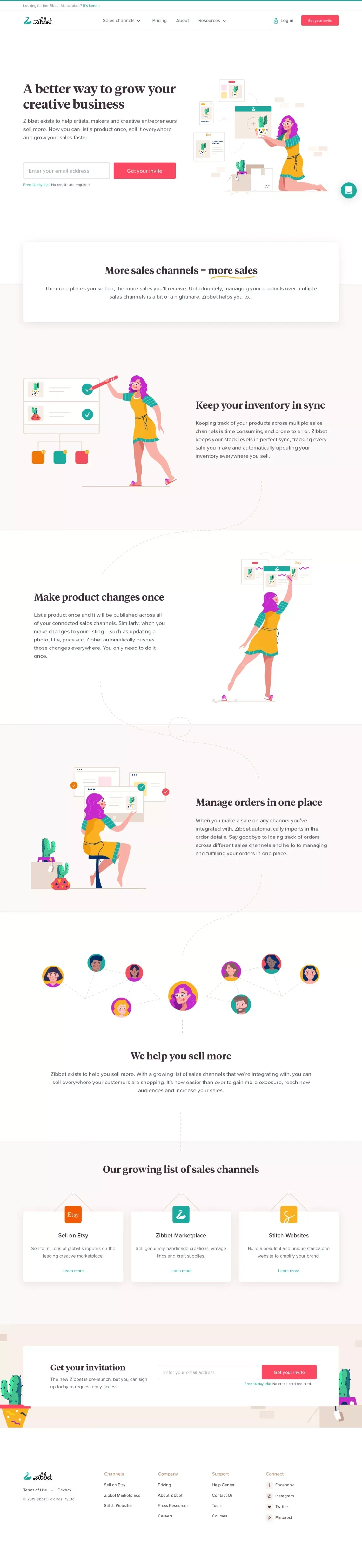 Zibbet – A Better Way to Manage & Grow Your Creative Business - Landing design