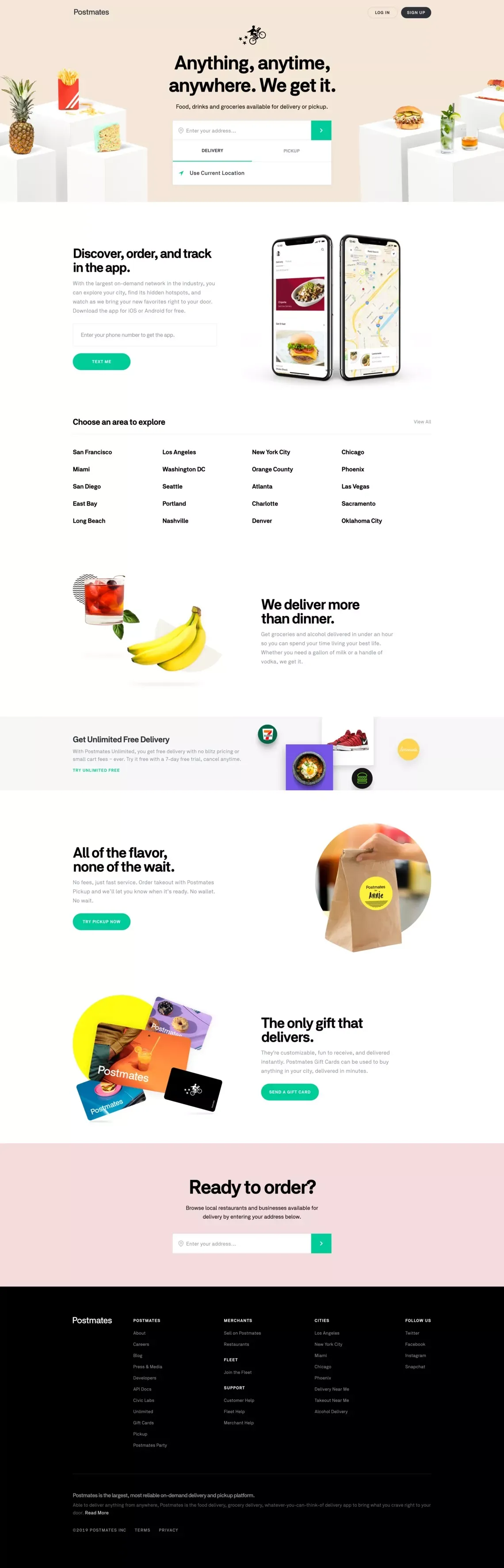 Postmates: Food Delivery, Groceries, Alcohol - Anything from Anywhere - Landing design