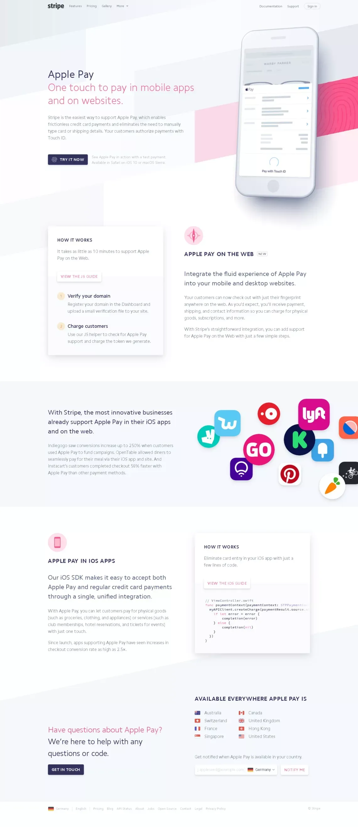 Stripe: Apple Pay on the Web - Landing design