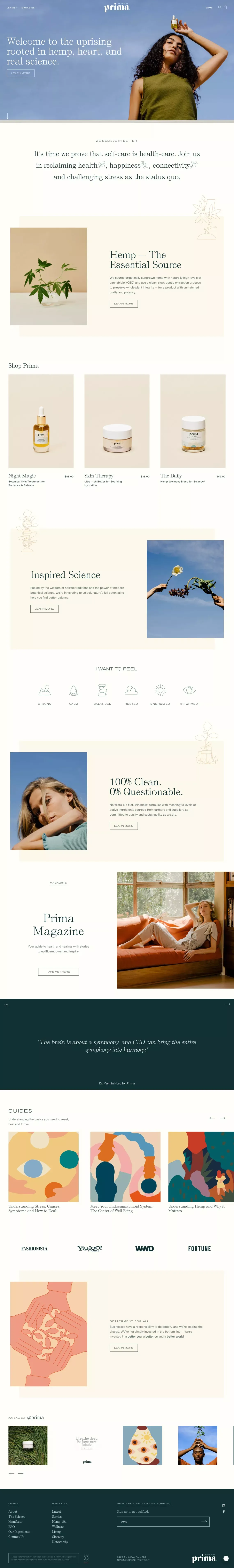 Prima | Beauty & Wellness Rooted in CBD, Hemp, Heart, and Science - Ecommerce design
