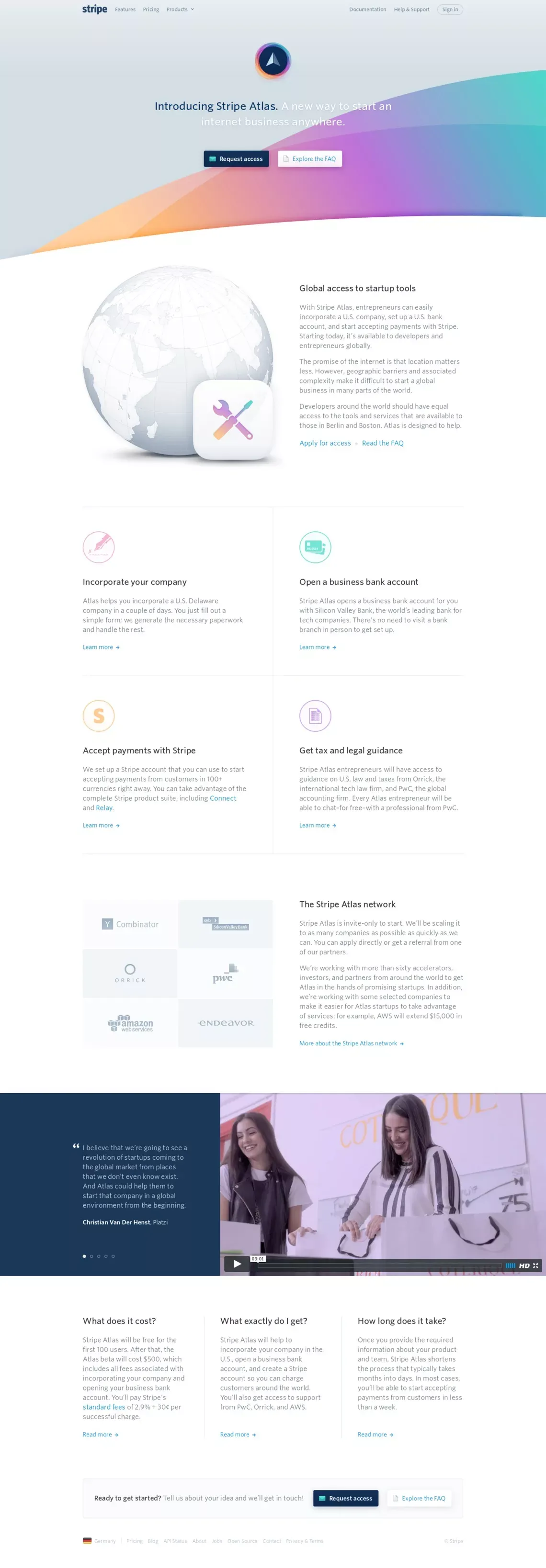 Stripe: Atlas - Landing design