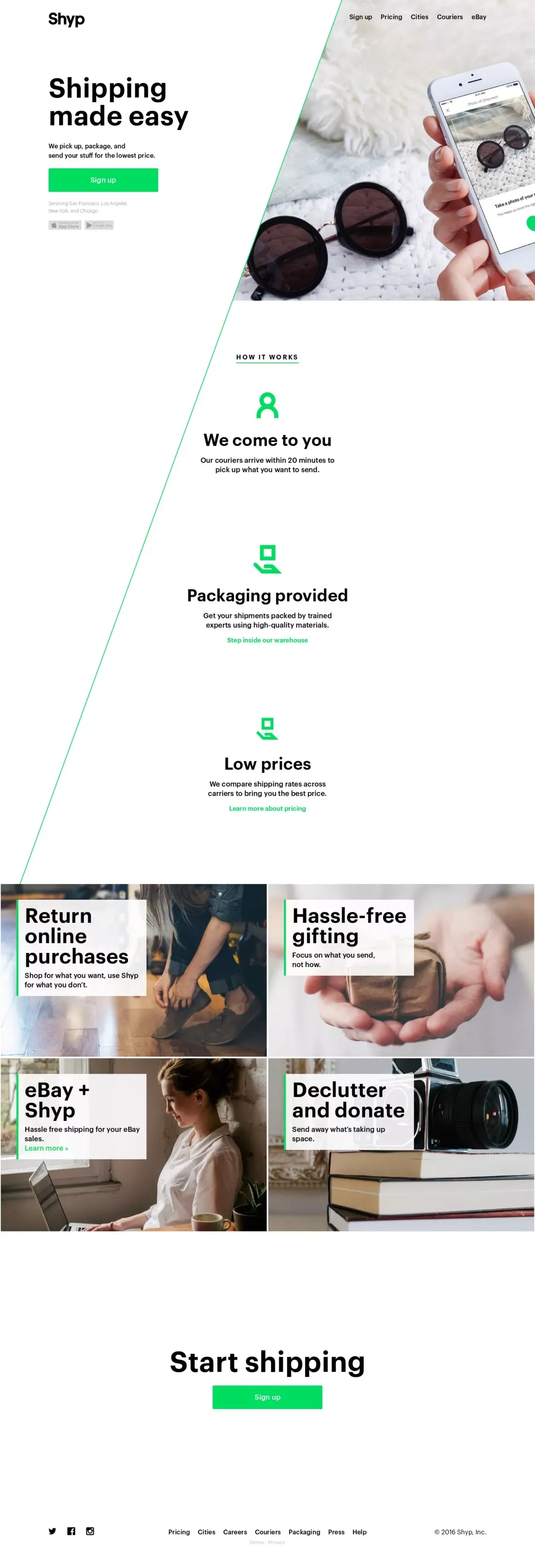 Pickup, Packaging, Shipping, & Tracking | Shyp - Landing design