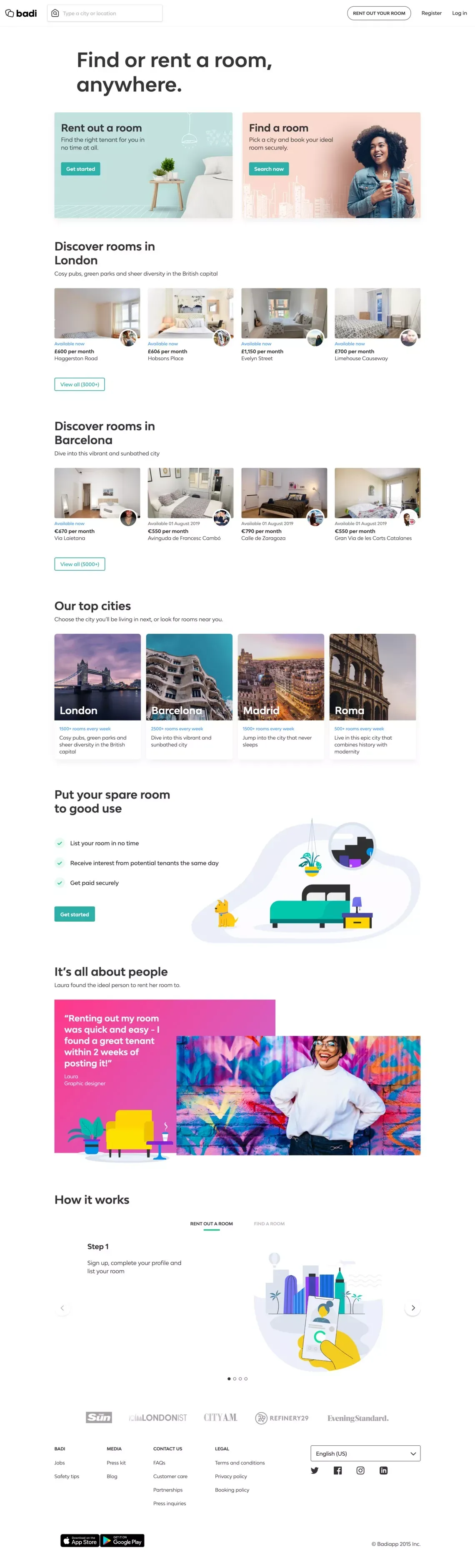 Badi - Rooms for rent and roommates - Landing design
