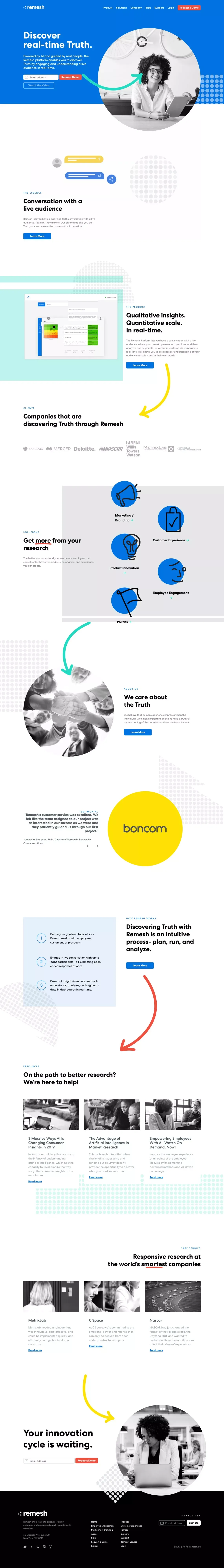 Discover Real-Time Customer and Employee Truth | Remesh - Landing design