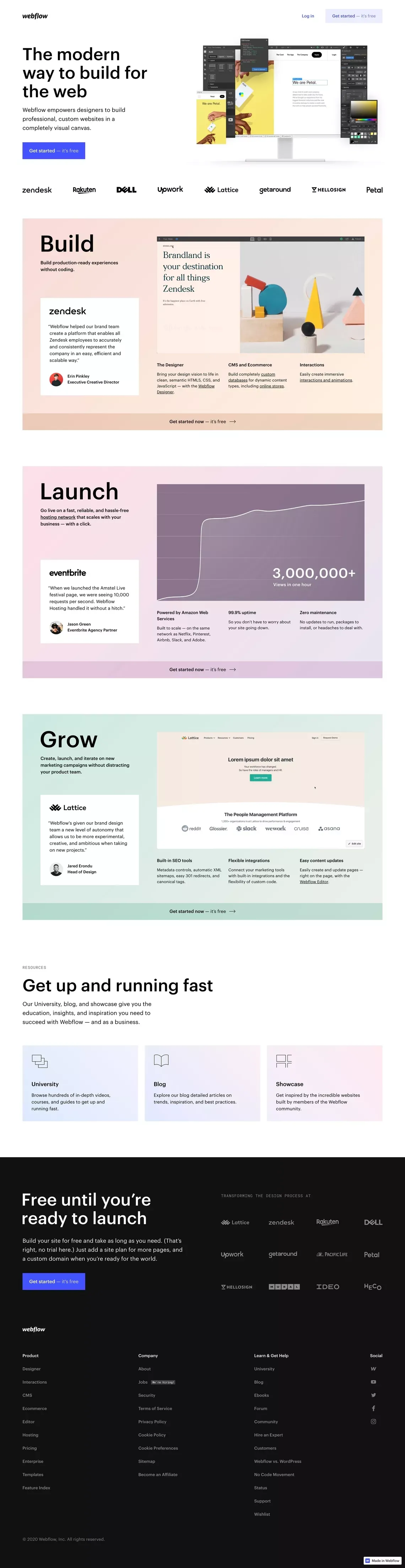 The modern way to build for the web | Webflow - Landing design