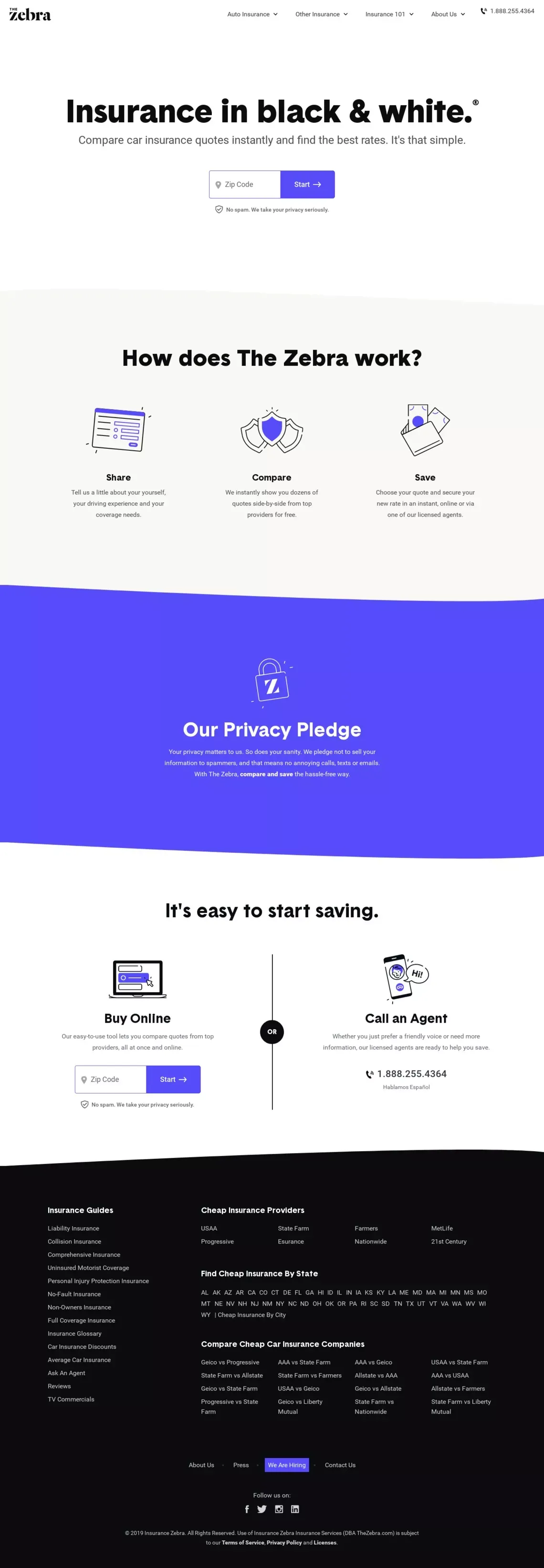 Compare Car Insurance Quotes: Fast, Free, Simple | The Zebra - Landing design