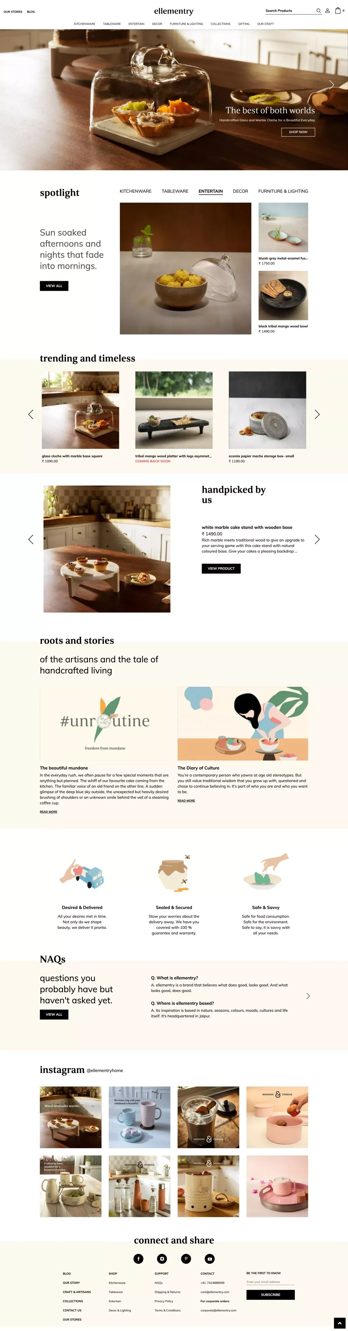 Buy handmade home decor products online at ellementry store - Ecommerce design