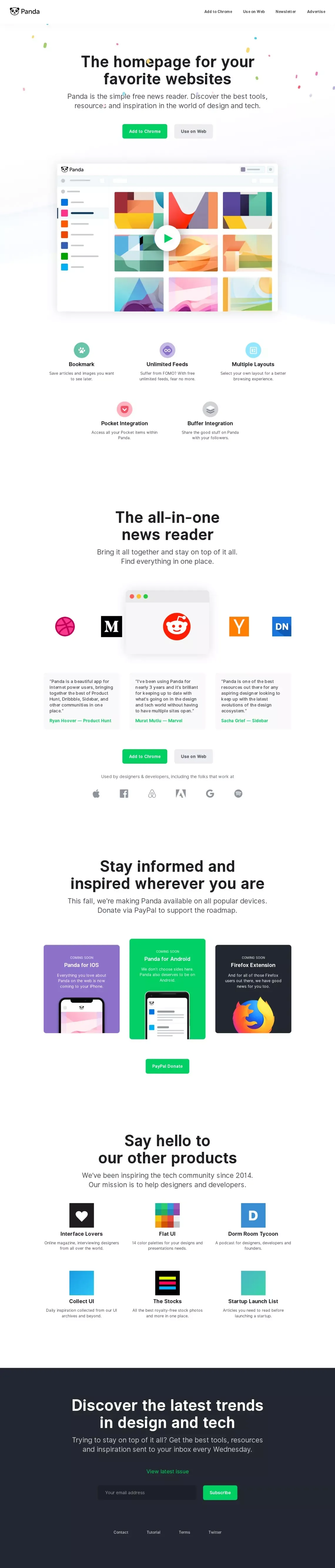 Panda — The homepage for your favorite websites - Landing design