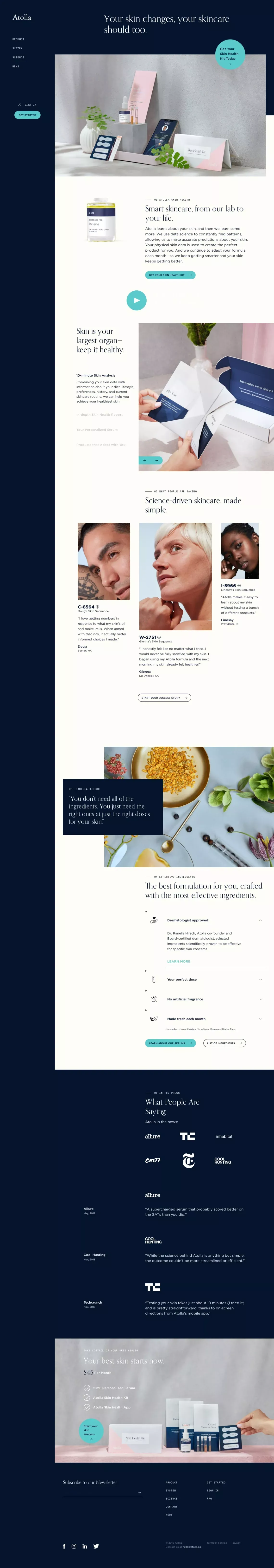 Atolla Skin Health System - Landing design