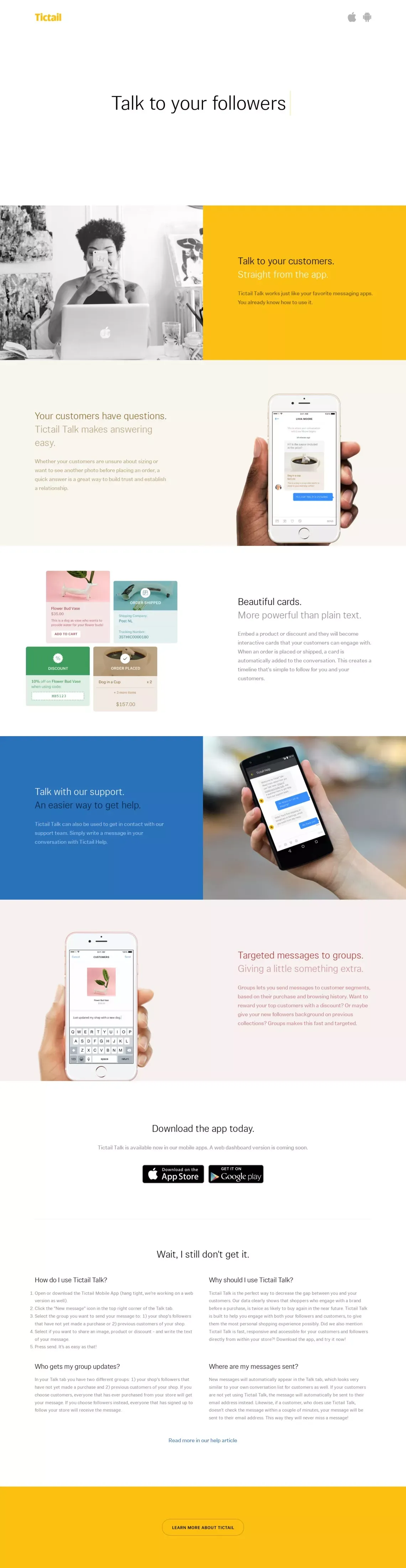 Tictail – Talk to your customers. - Landing design