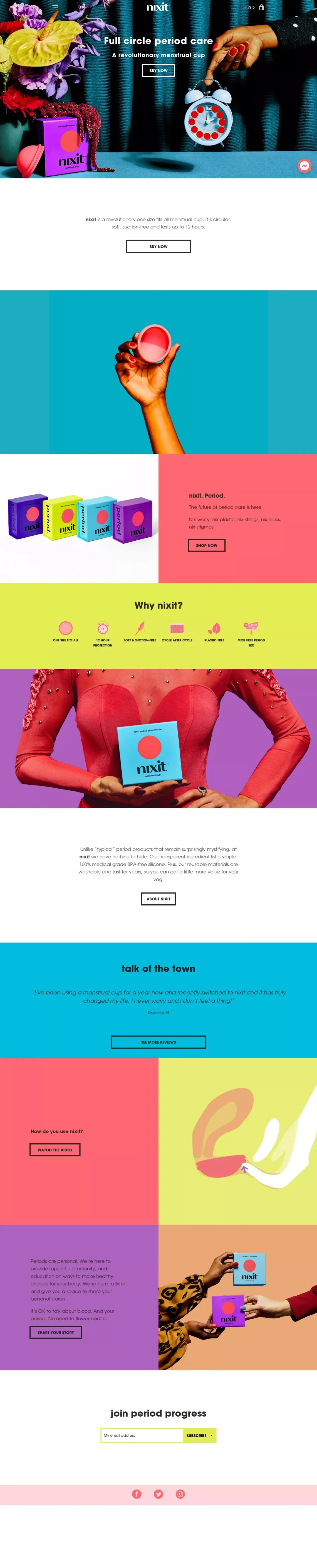 nixit menstrual cup - Landing design