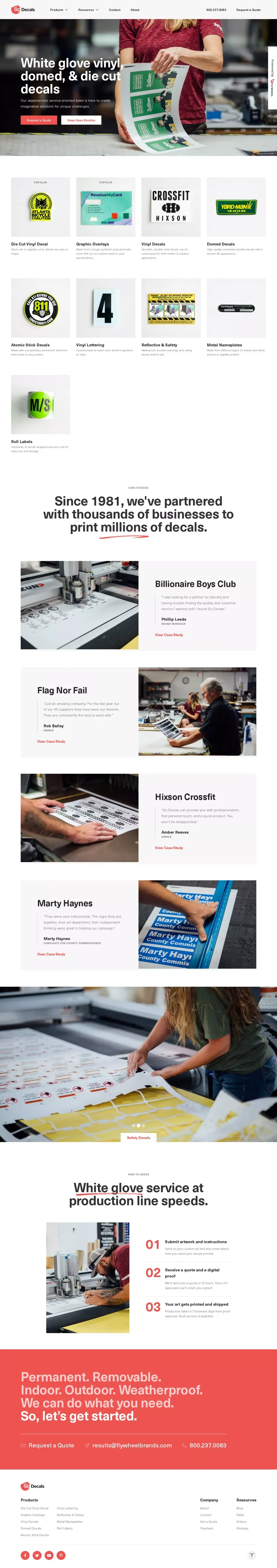 Go Decals | White glove vinyl, domed, & die cut decal printer - website design