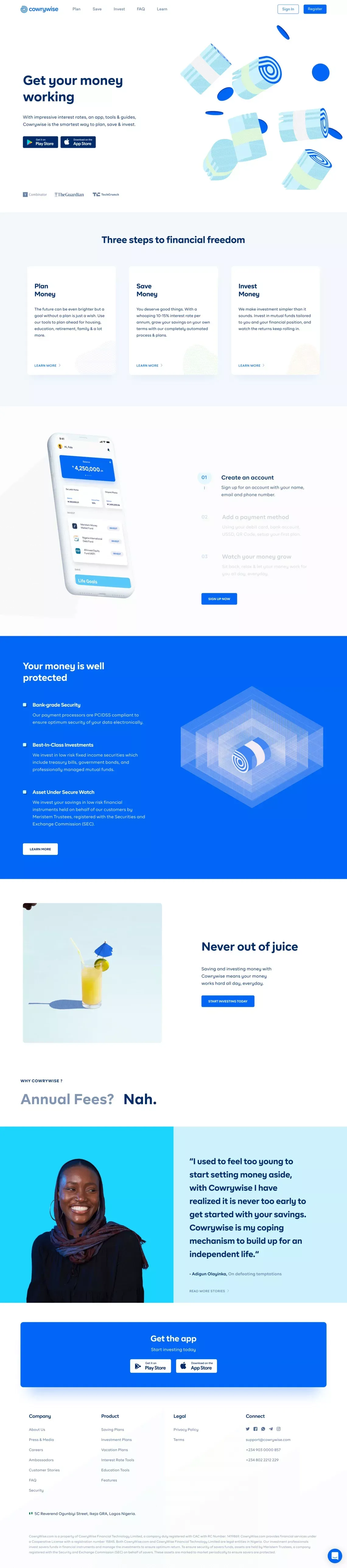 The Smart Way to Plan, Save and Invest Online - Cowrywise - Landing design