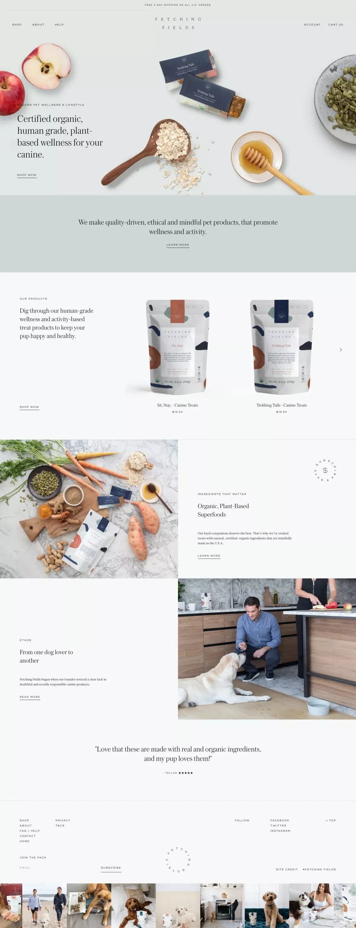 Fetching Fields – Modern Canine Wellness & Lifestyle Certified Organic - Ecommerce design