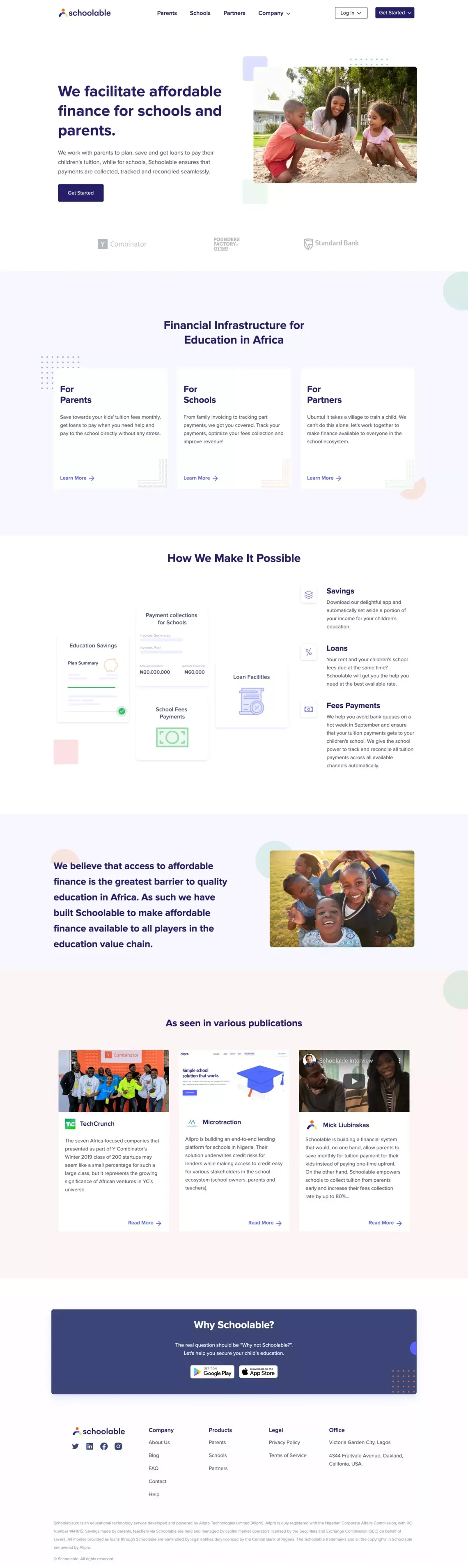 Schoolable: The simple way to plan, save and track tuition payments for schools and parents - Landing design