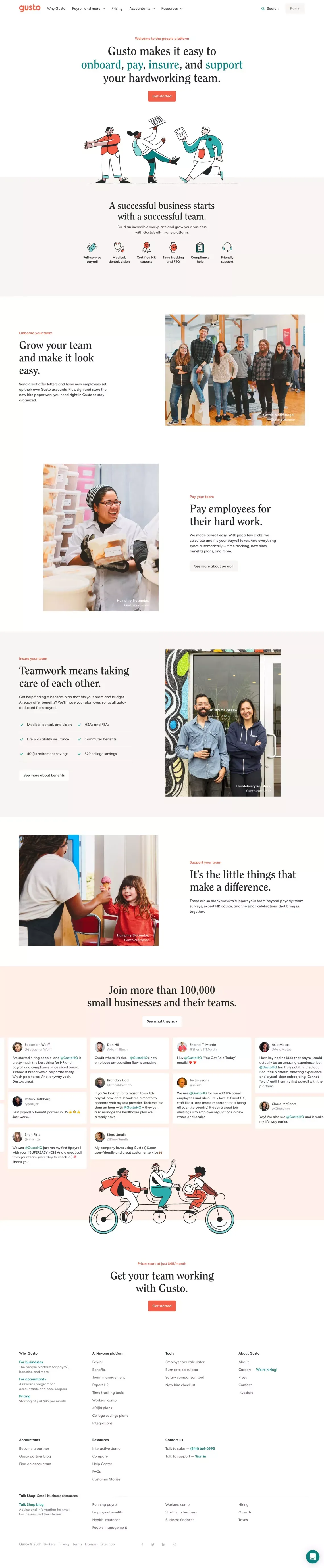 Small Business Payroll, Benefits, HR, and Everything Else | Gusto - Landing design