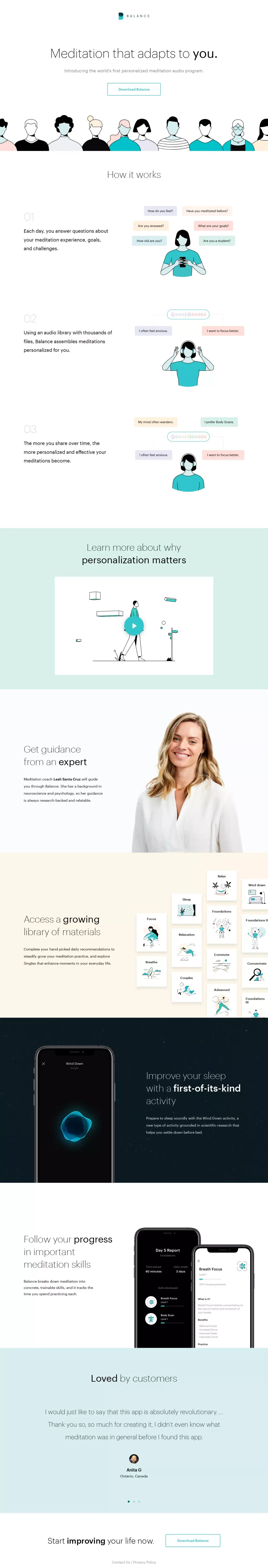 Balance - Personalized meditation - Landing design
