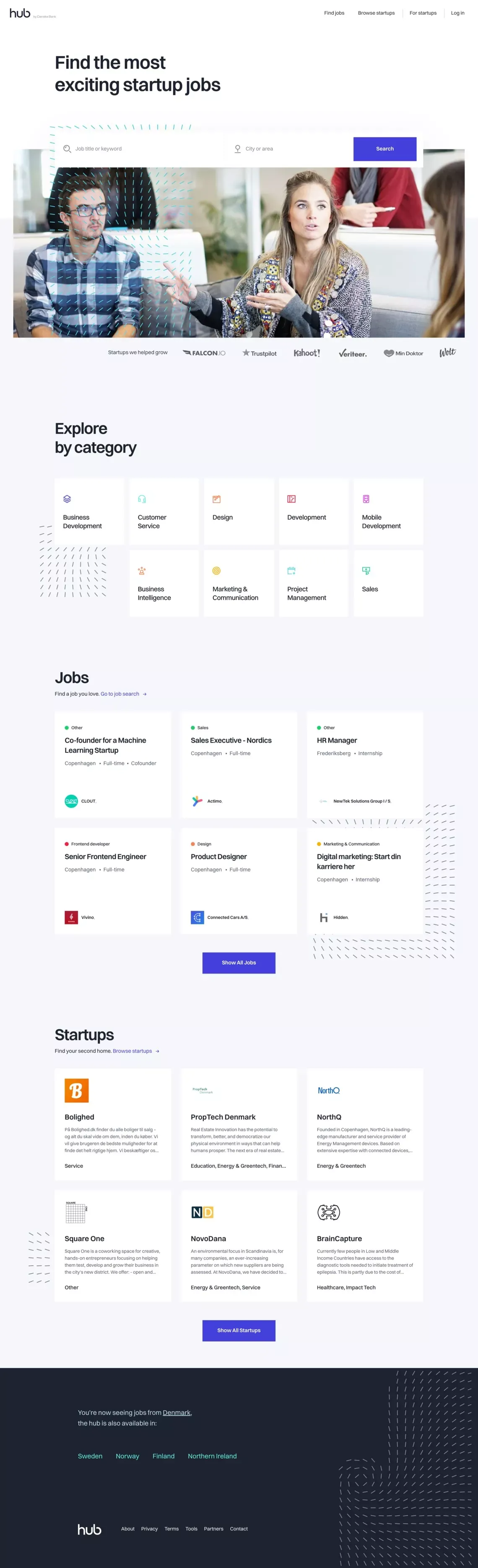 The Hub | Connecting the dots between startups and growth - Landing design