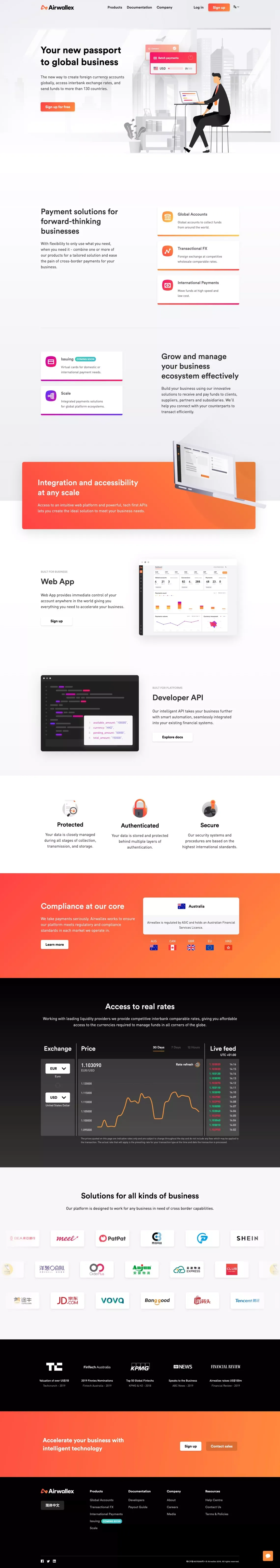 Forex Cross-Border Payment Solutions for Business | Airwallex - Landing design