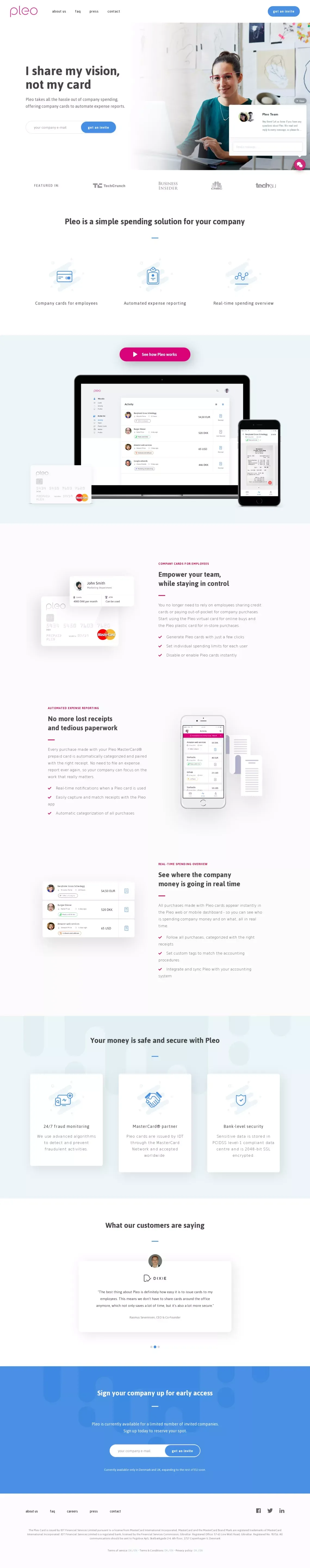 Pleo - A Company Payment Card That Works For You - Landing design