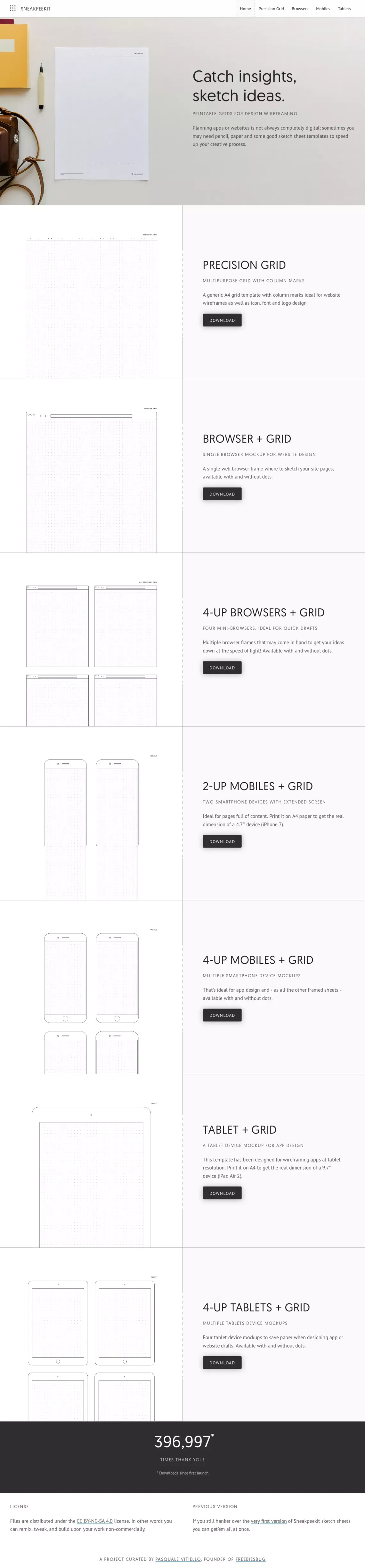 Sneakpeekit - Printable Sketch Sheets for Design Wireframing - Landing design