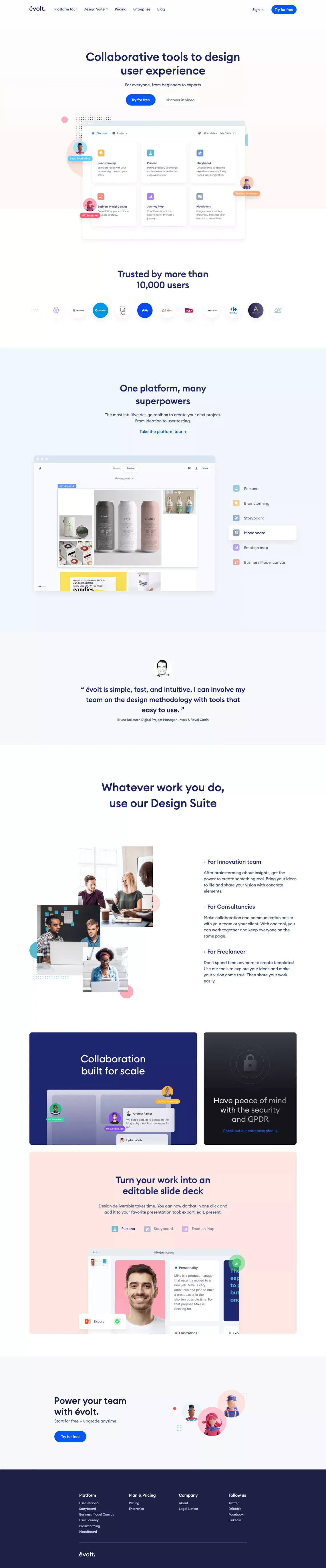 évolt - Collaborative User Experience Design tools - Landing design