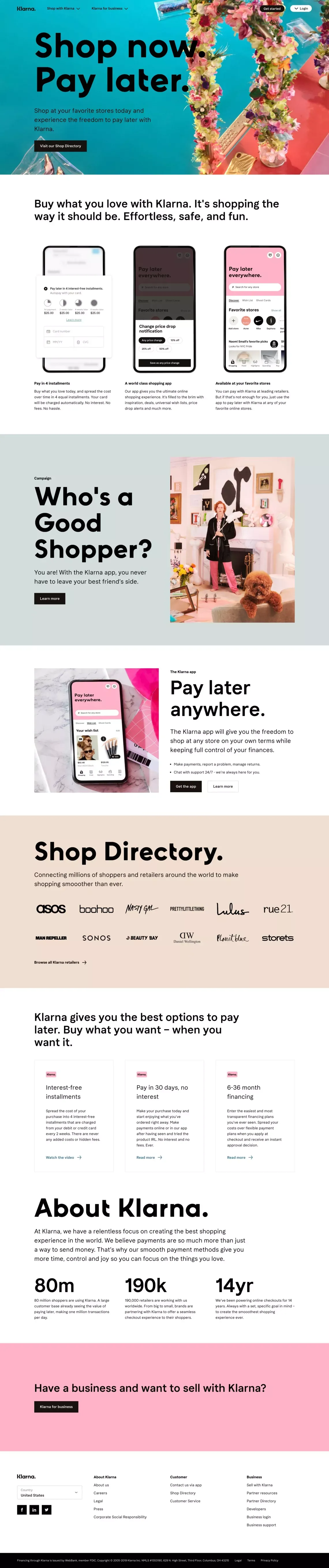 Klarna US | Buy now and pay later. No interest. No fees. - Landing design
