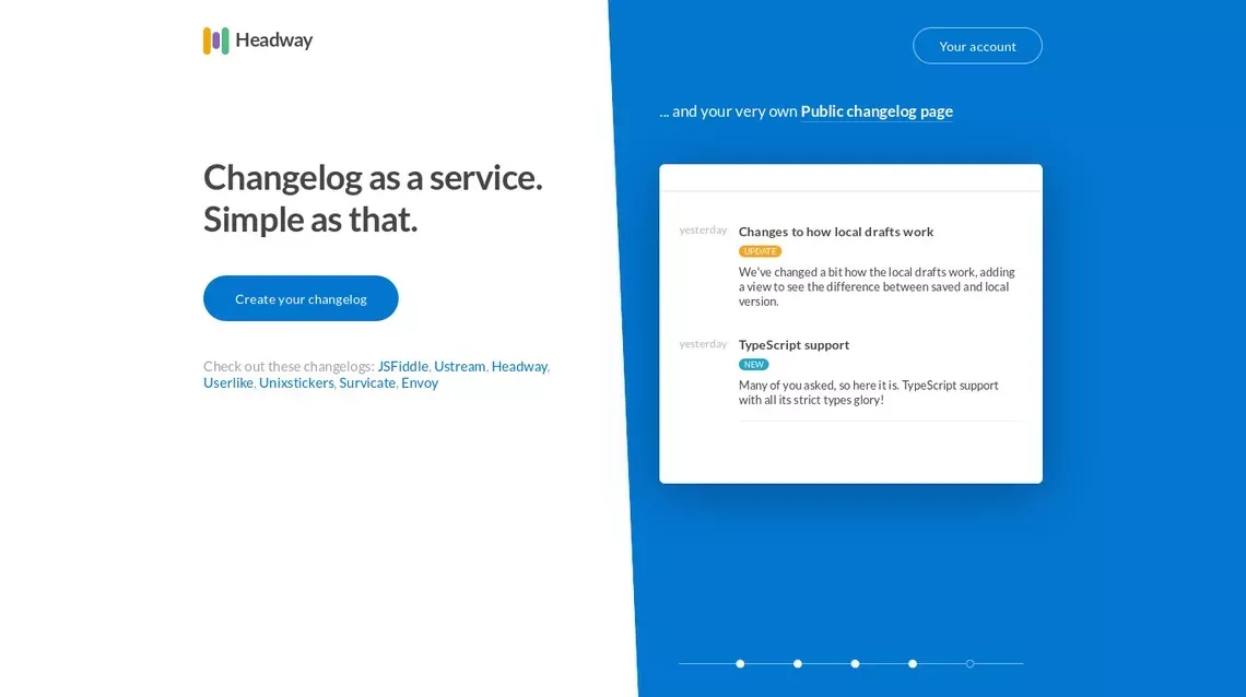 Headway - Changelog as a service - Landing design