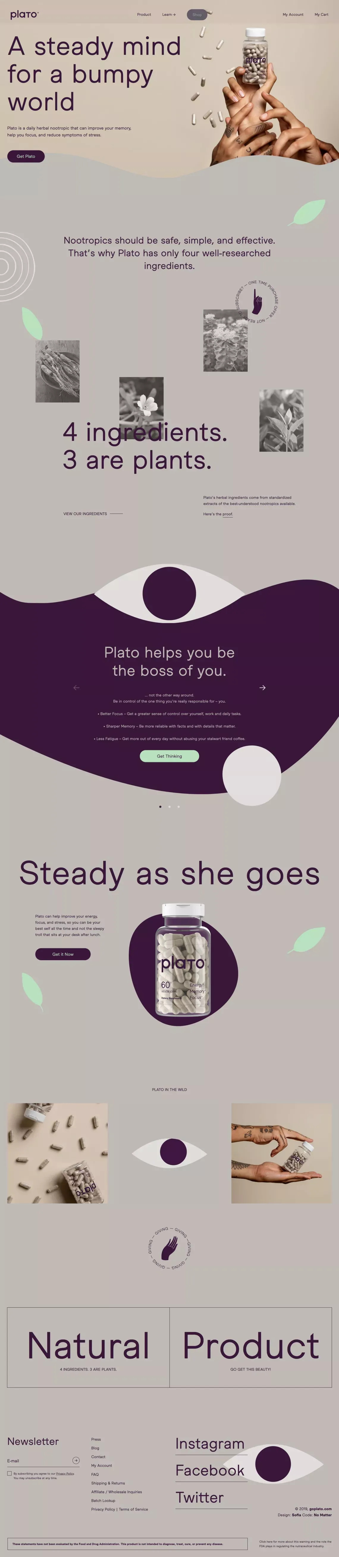 plato — Plato is a simple, natural, daily nootropic. - Landing design