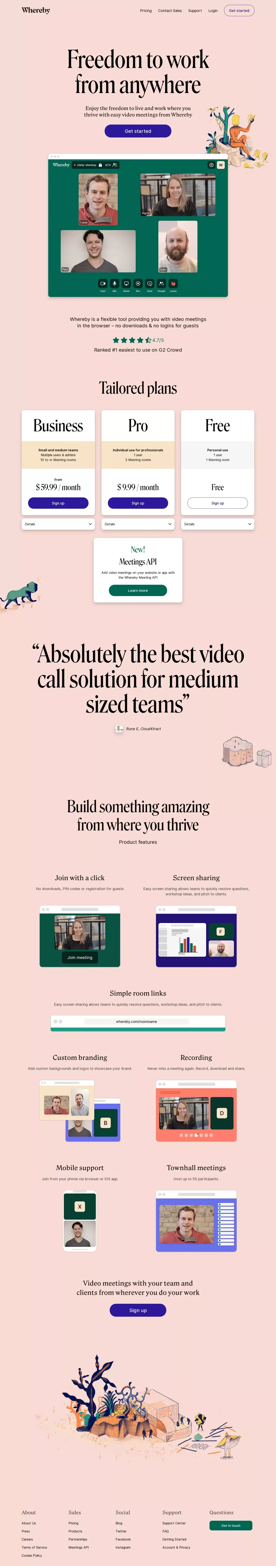 Video Meetings, Video Conferencing and Screen Sharing | Whereby - Landing design