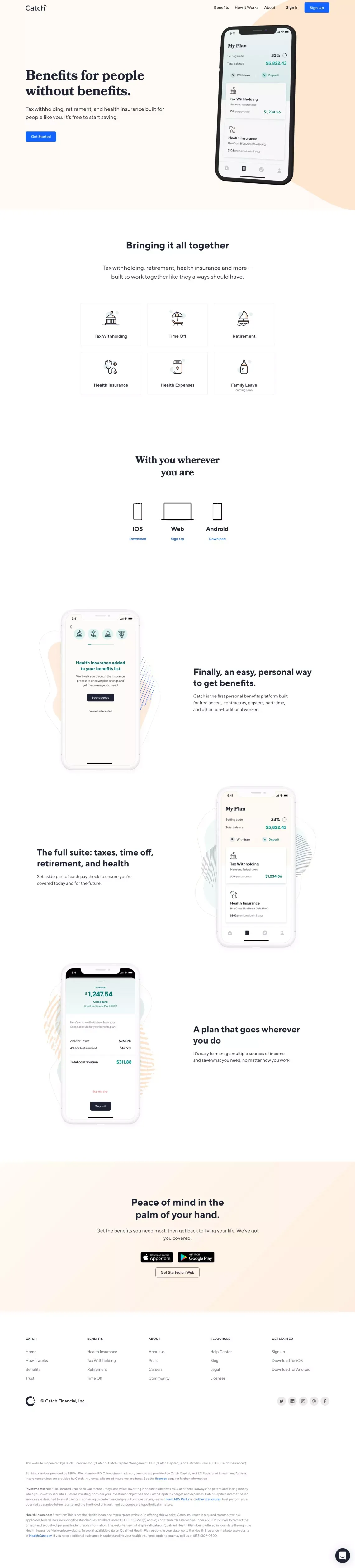 Catch: Personal, Portable Benefits for Everyone - Landing design