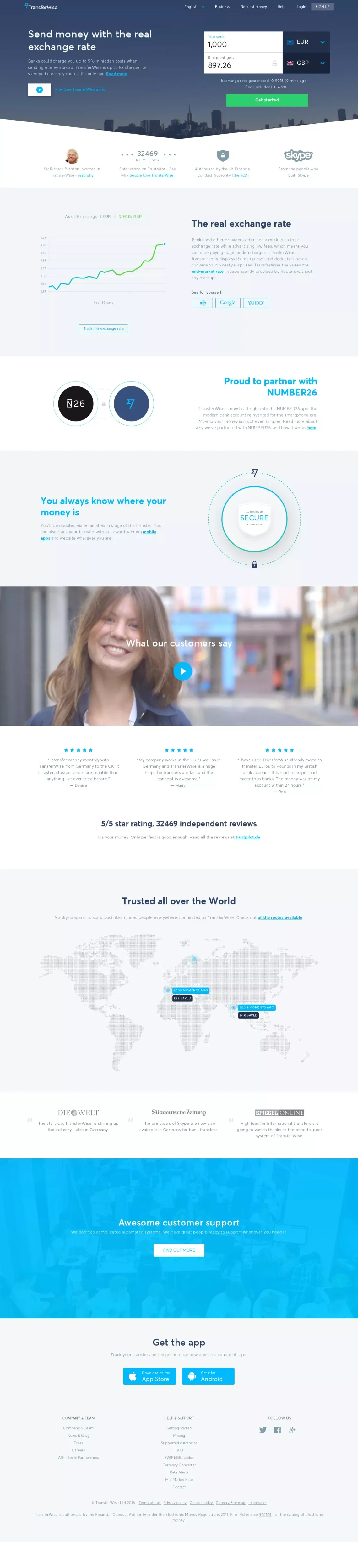 	Transfer Money Online | Send Money Abroad with TransferWise - website design