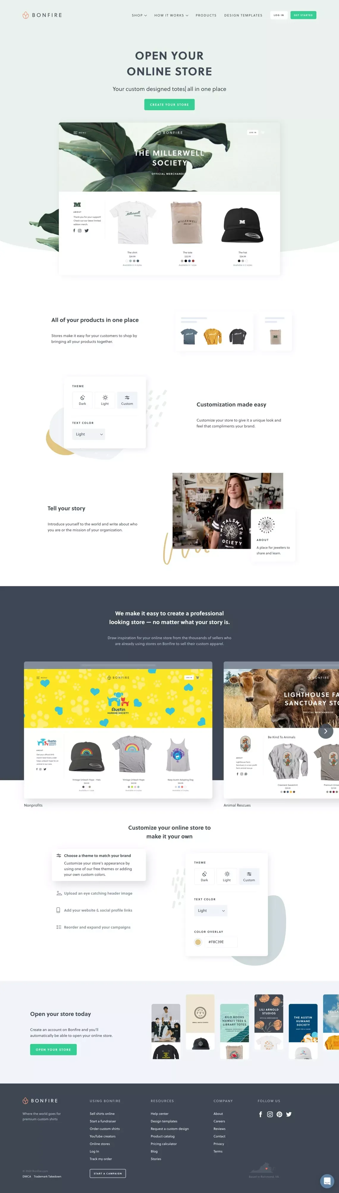Bonfire - Design & Sell Custom Shirts Online - Landing design