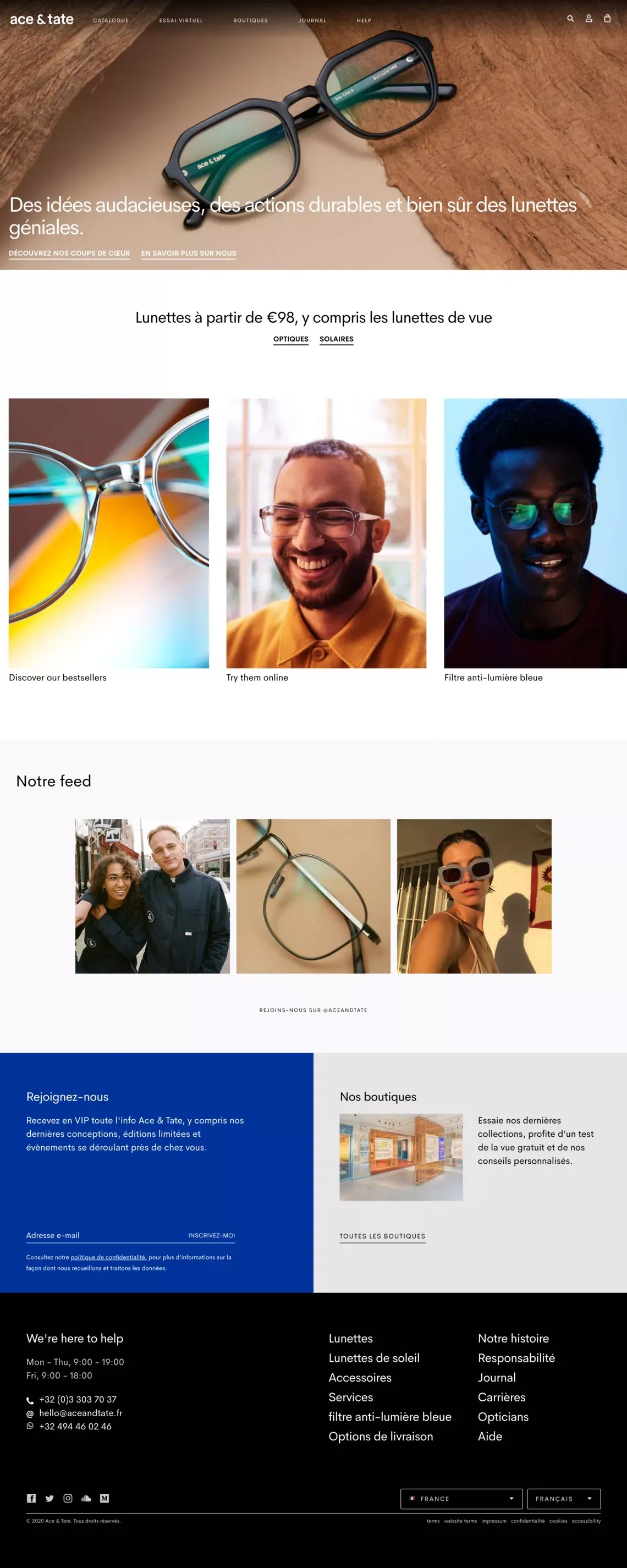Lunettes de vue en ligne à partir de €98 | Ace & Tate - Landing design