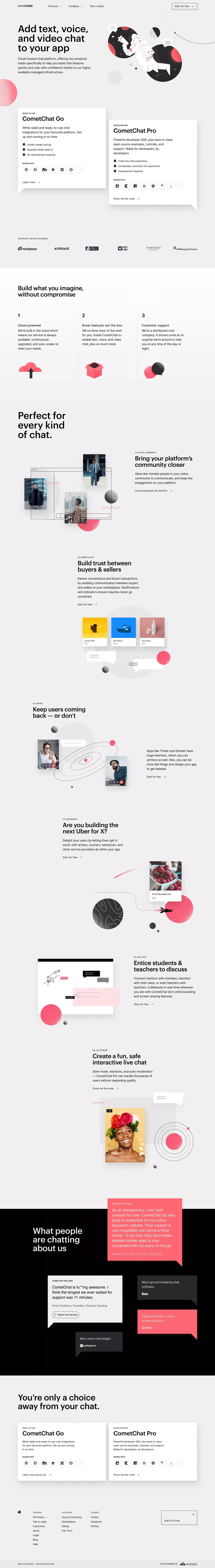 Add text, voice, and video chat to your app - CometChat - Landing design