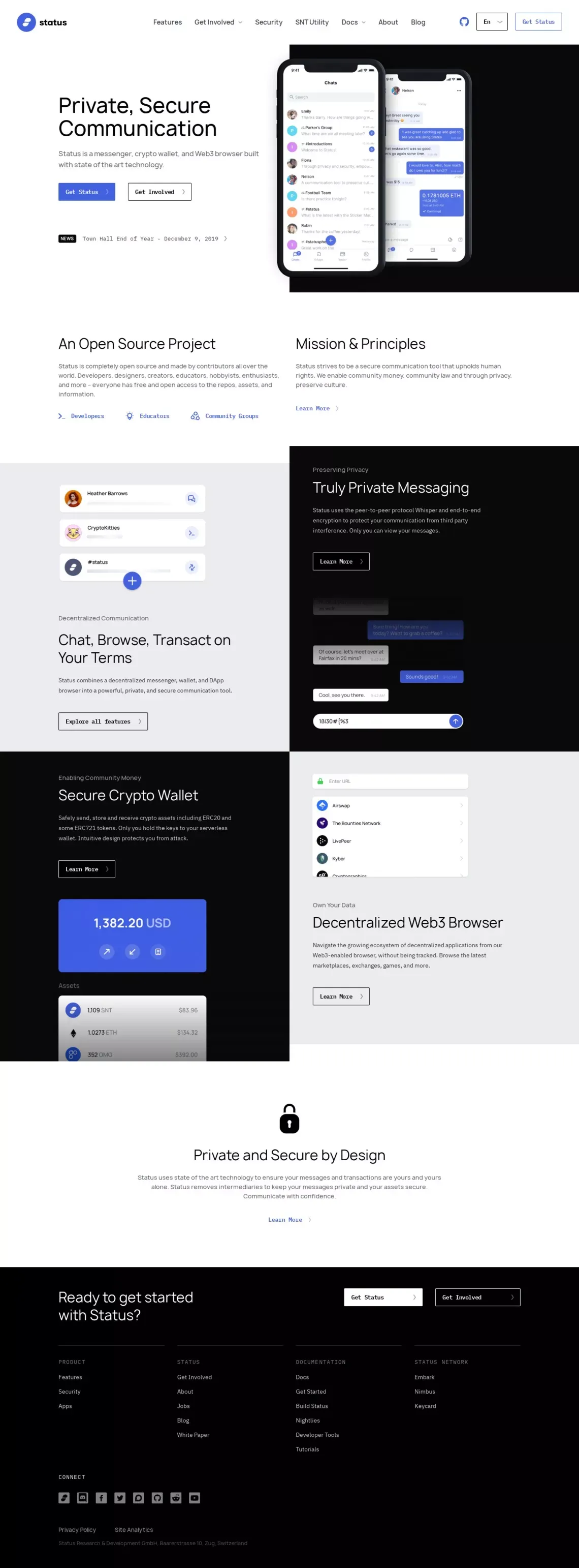 Status - Private, Secure Communication - Landing design