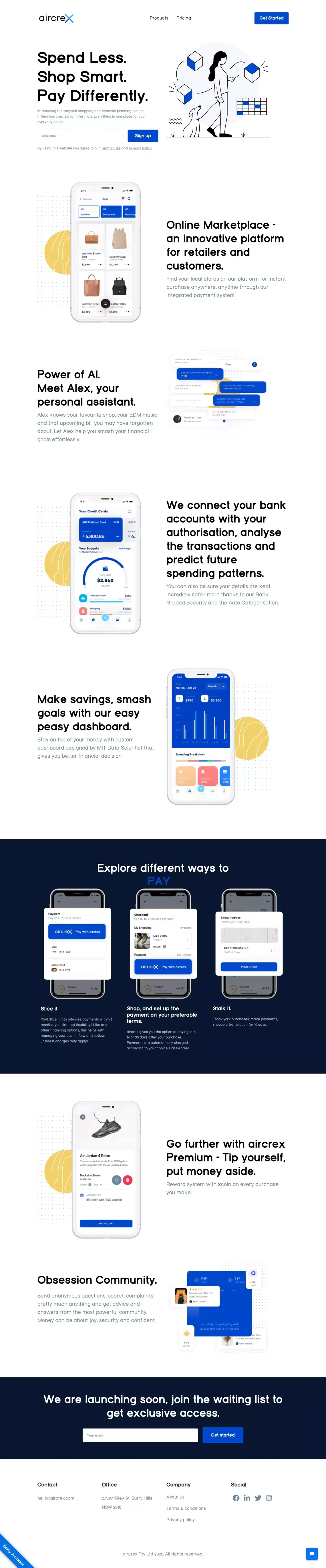 Spend Less. Shop Smart. Pay Differently - aircrex - Landing design