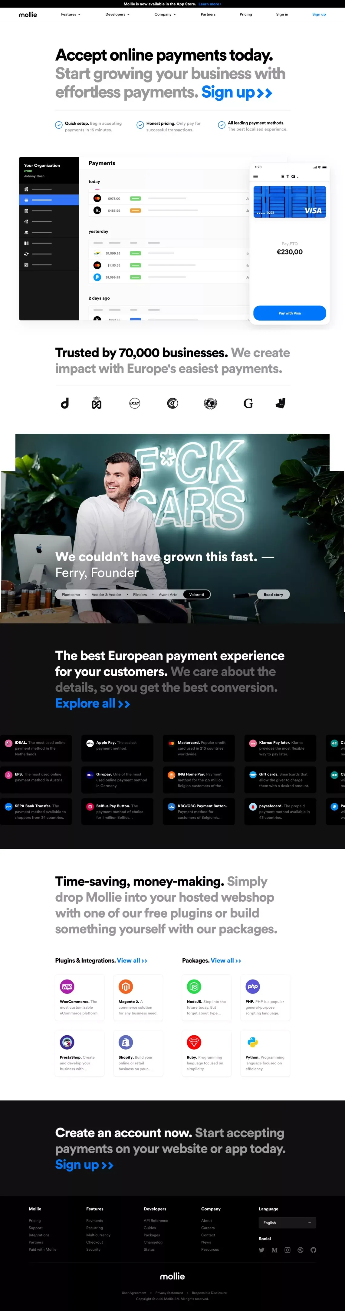 Mollie – Better payments - Landing design