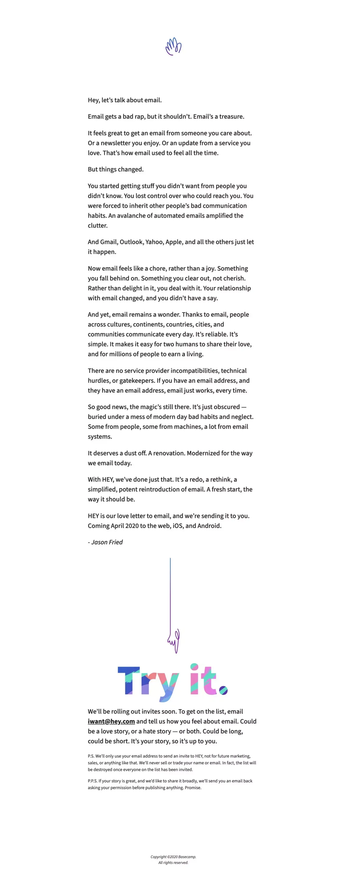 HEY - Email at its best, new from Basecamp, coming soon. - Other design