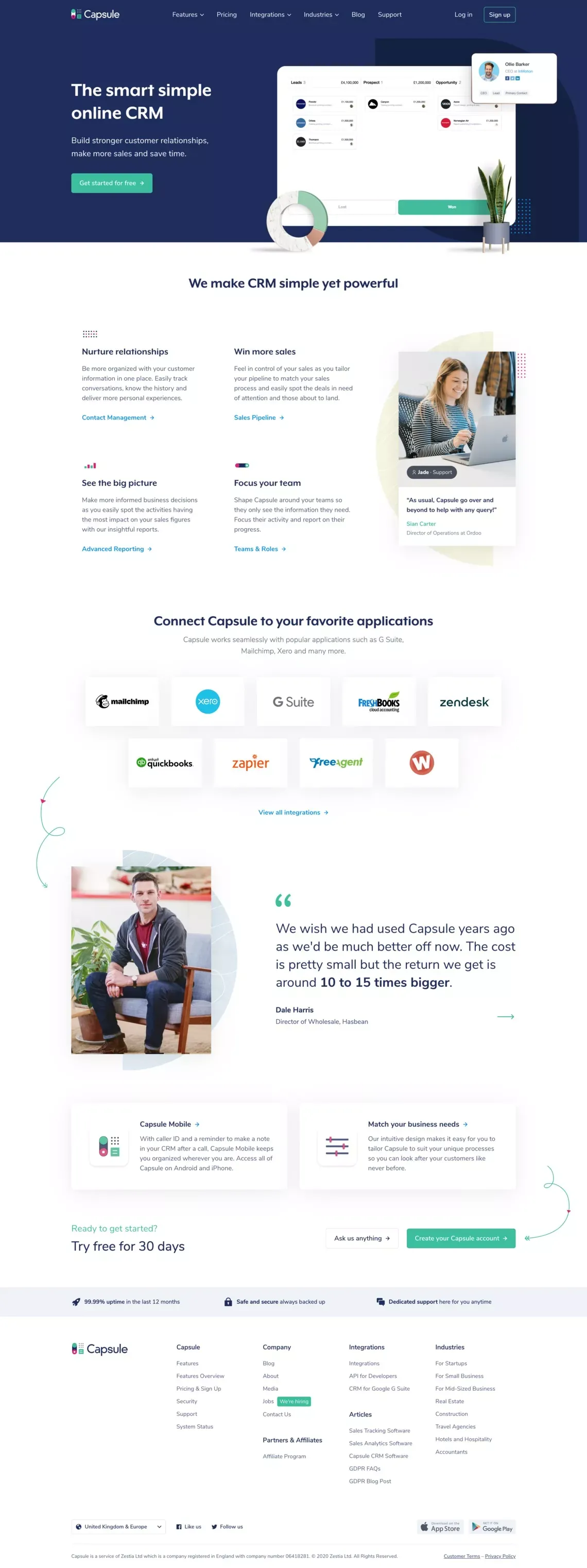CRM Made Simple | Capsule - Landing design