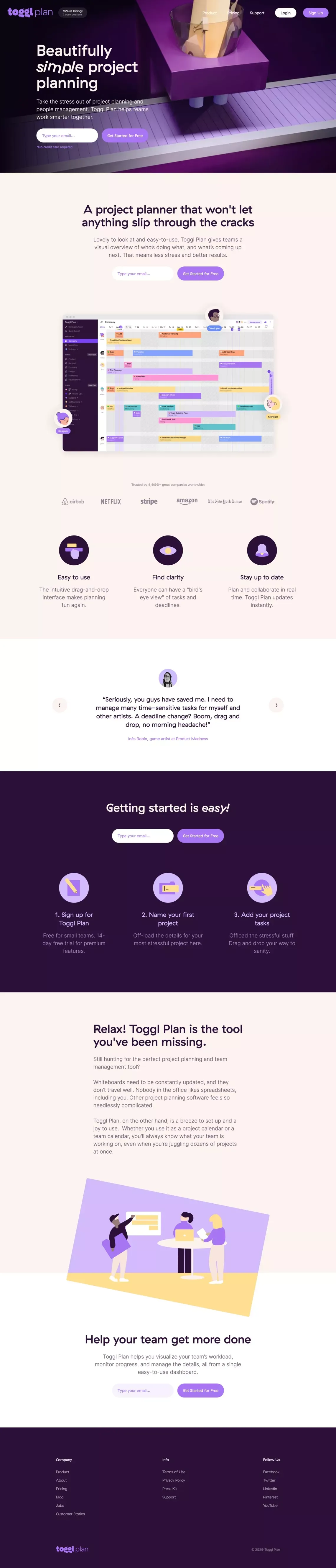 Toggl Plan: Project planner & schedule maker for teams - Landing design