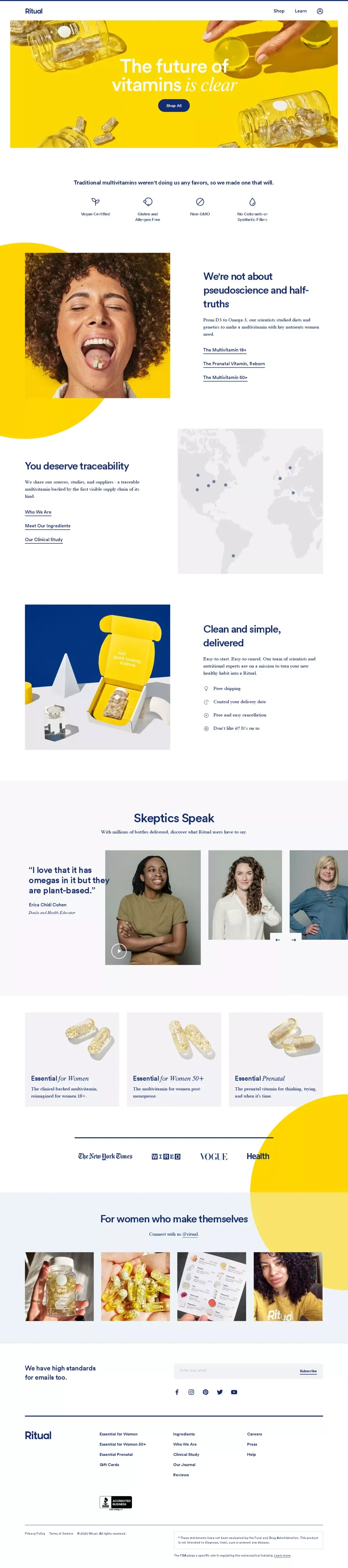 Ritual: The Future of Vitamins is Clear - Landing design