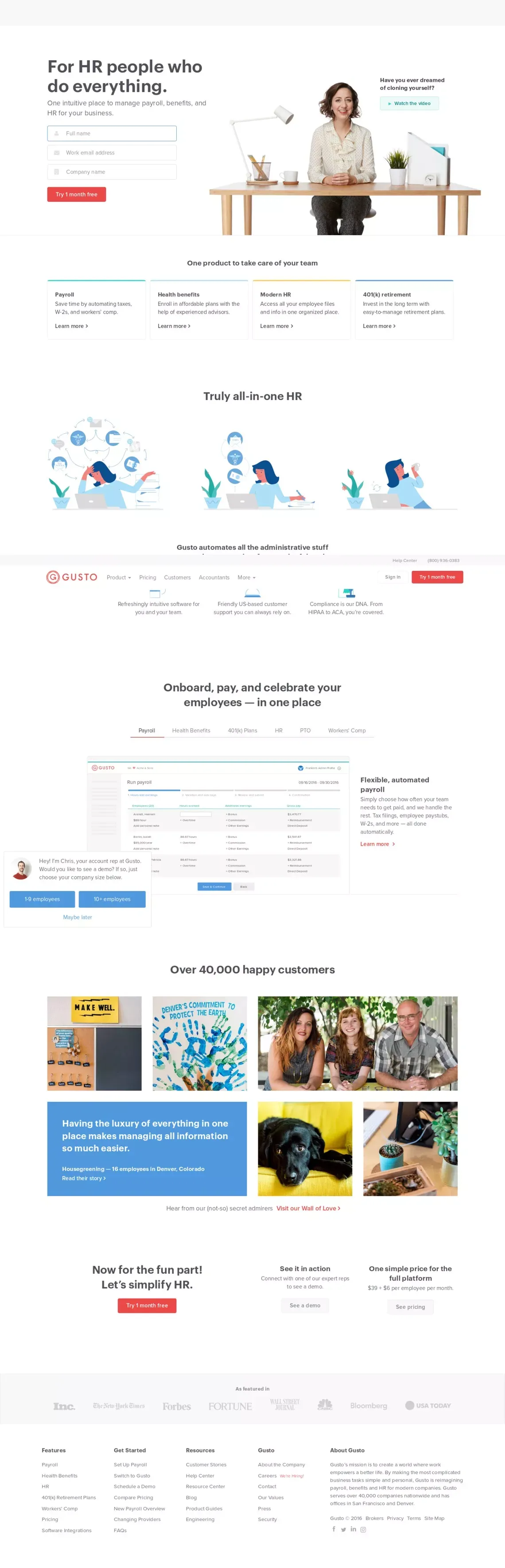 Gusto | Online HR Services: Payroll, Benefits and everything else | Gusto - Landing design