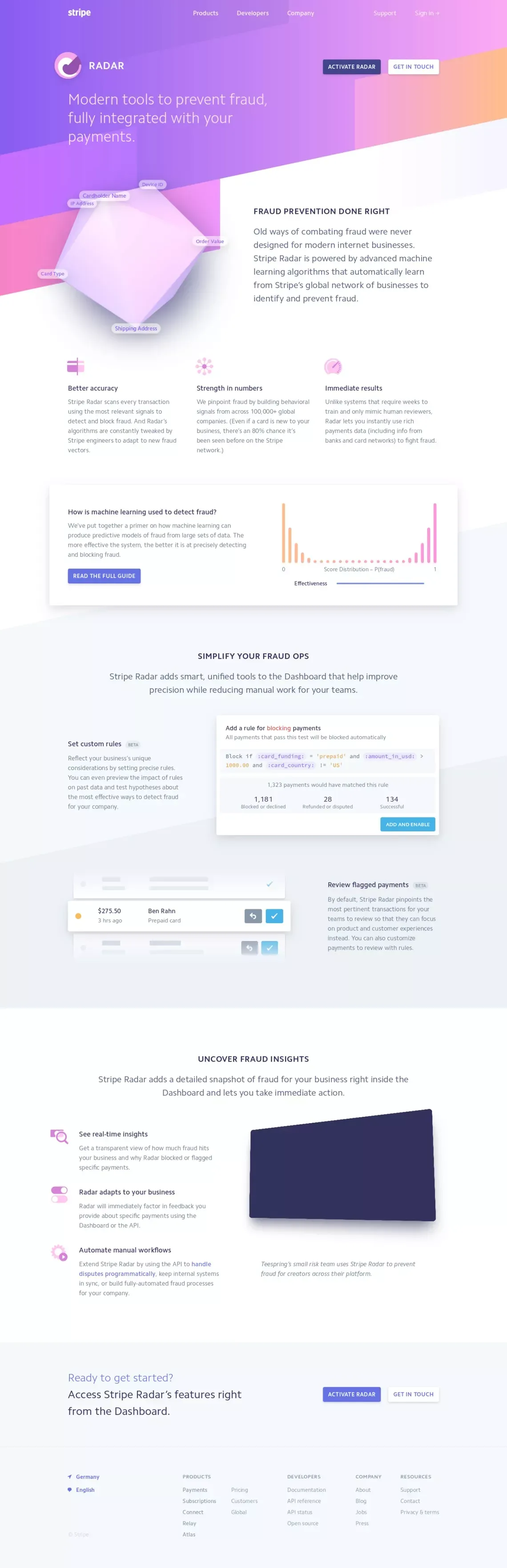 Stripe: Radar - Landing design