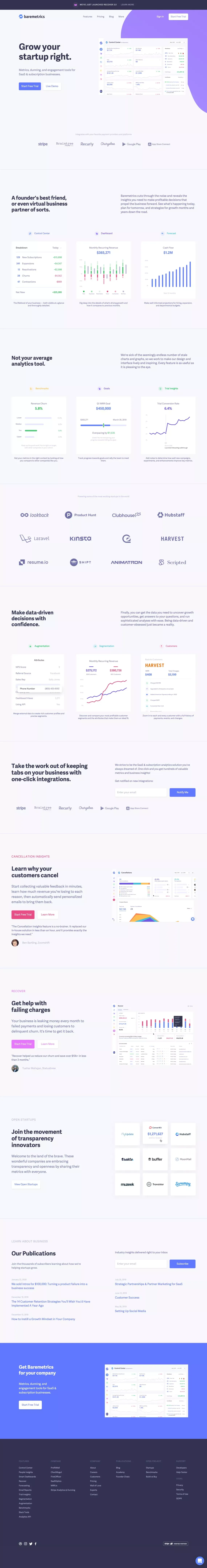 Baremetrics: Subscription Analytics & Insights for Stripe, Braintree, Recurly and more! - Landing design
